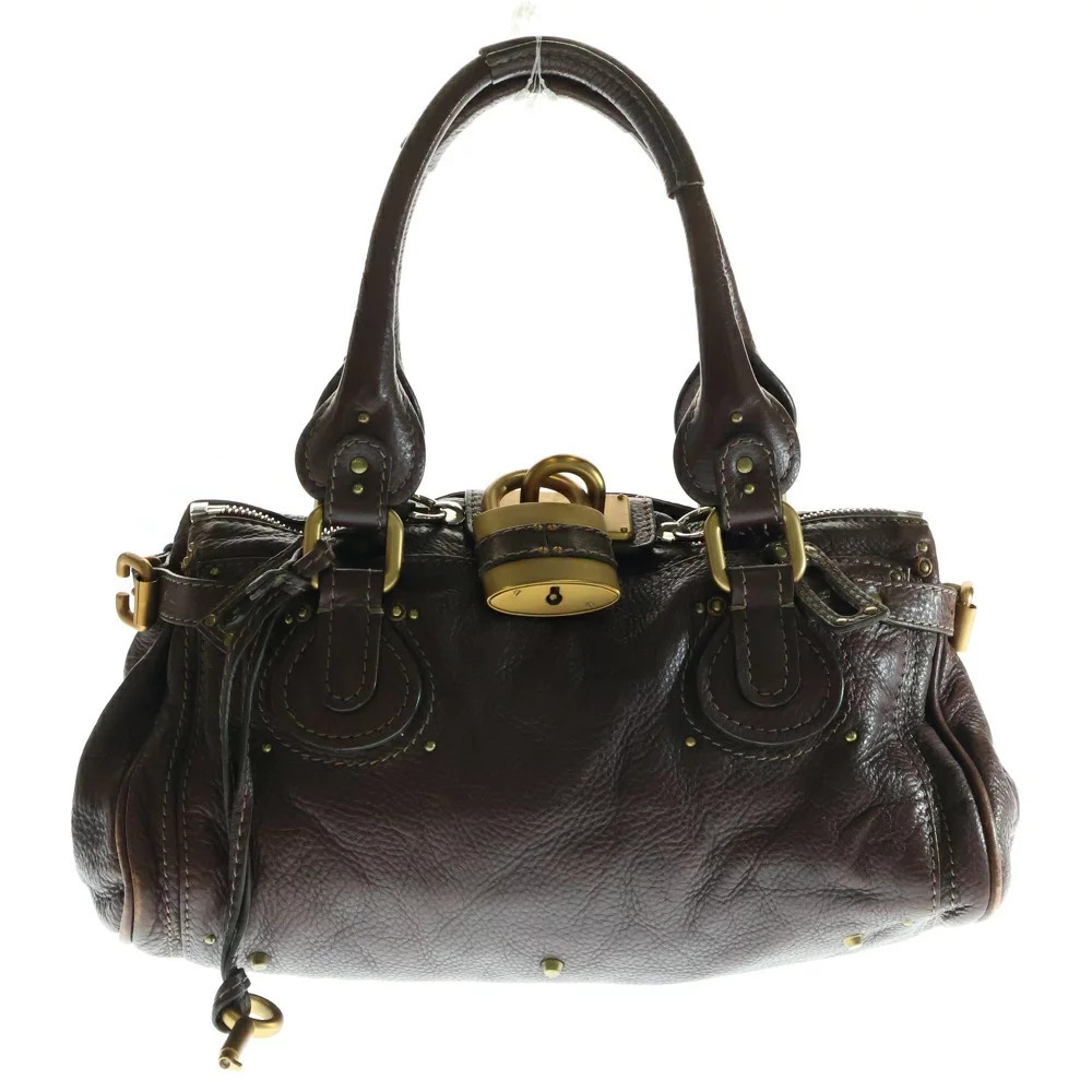 Chloe Paddington Leather Padlock Canade Handbag Silver Brown
